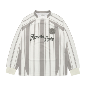 STRIPE FOOTBALL JERSEY LONG SLEEVE T-SHIRT LIGHT GRAY