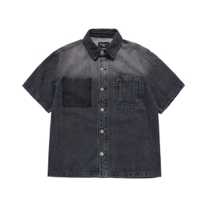 OVERSIZE WASHING DENIM SHORT SLEEVE SHIRTS BLACK