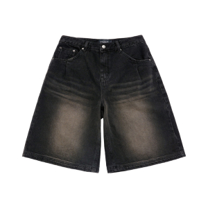 POINT LOGO POCKET DENIM SHORT PANTS BLACK