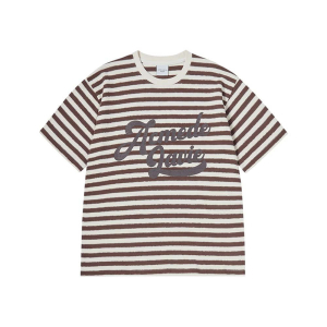 STRIPE LOGO PRINT SHORT SLEEVE T-SHIRT DARK BROWN